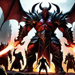 **

Prompt: "A powerful Warrior class character in Devil M, clad in strong armor, standing defiantly in front of a massive boss monster, protecting teammates who are casting spells behind them. Emphasize the Warrior's strength and protective role, action-packed scene, fantasy style."

**